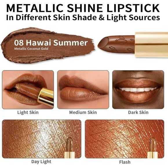 Oulac Women Metallic Shine Dark Brown High Impact Lipstick Hawaii Summer(08) - Picture 3 of 8